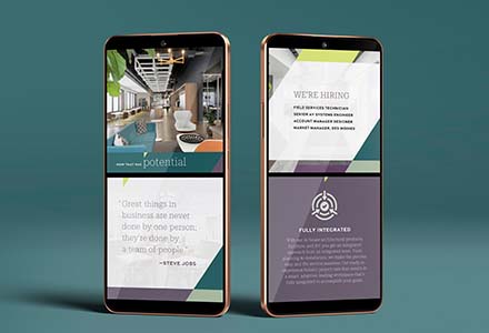 Social media posts for iSpace Environments featuring a case study, a quote, job postings, and a point of difference